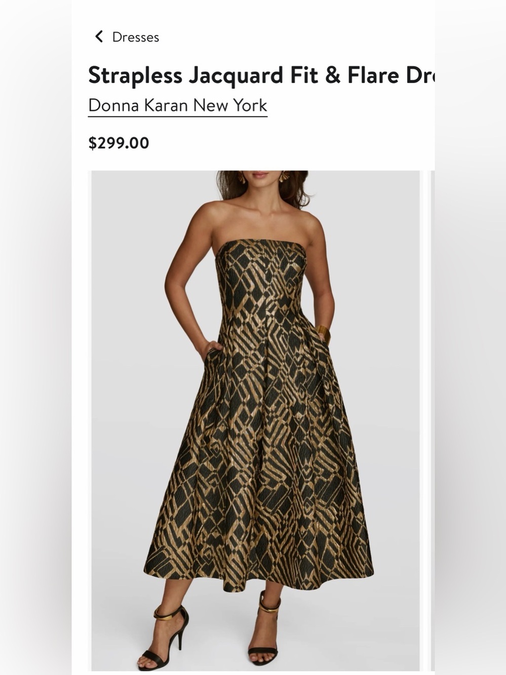 Donna Karan New York Abstract Metallic Brocade Strapless Gown 16 dress gold